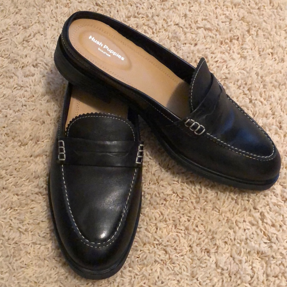 Black Leather Mule Hush Puppies size 8.5 wide